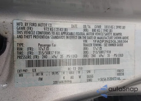 2016 Ford Focus Titanium from USA, damaged, VIN 1FADP3N23GL388364